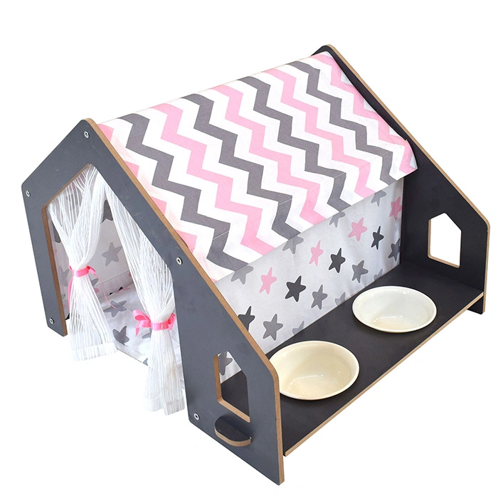 Çadırlı Mama Su Kablı Kedi Evi Kulübesi Pembe