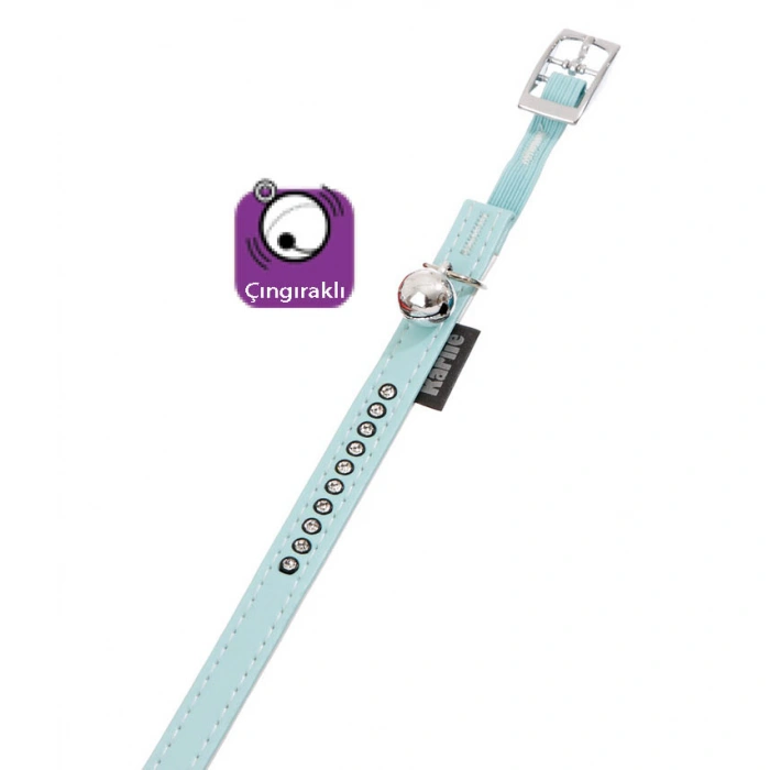 Karlıe Deri Taşlı Kedi Tas.xs 30cm-11mm Açık Mavi