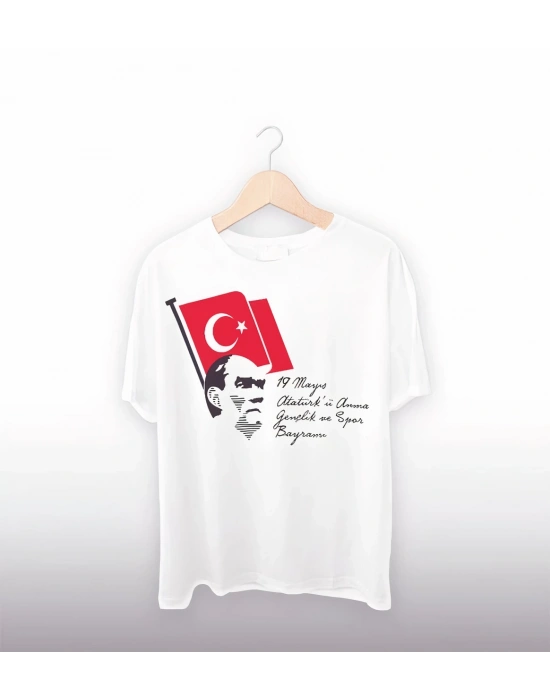 19 Mayıs Baskılı T-shirt - Beyaz