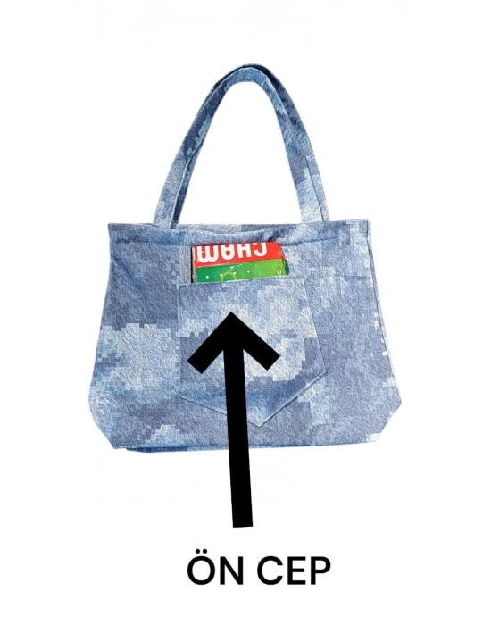 Blujin Desenli Piknik ve Deniz Cepli Fermuarlı Kadın Çanta - Mavi