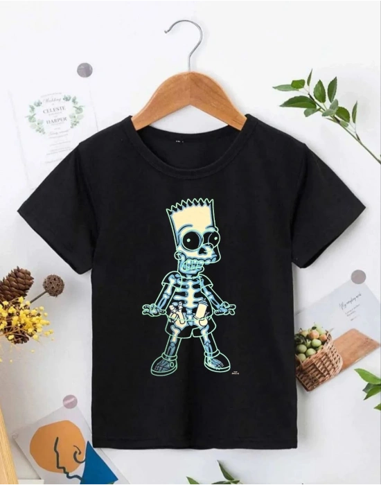 Çoçuk Bisiklet Yaka Kısa Kol Baskılı T-Shirt - Siyah