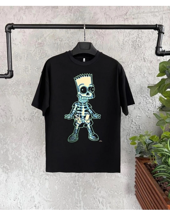 Çoçuk Bisiklet Yaka Kısa Kol Baskılı T-Shirt - Siyah