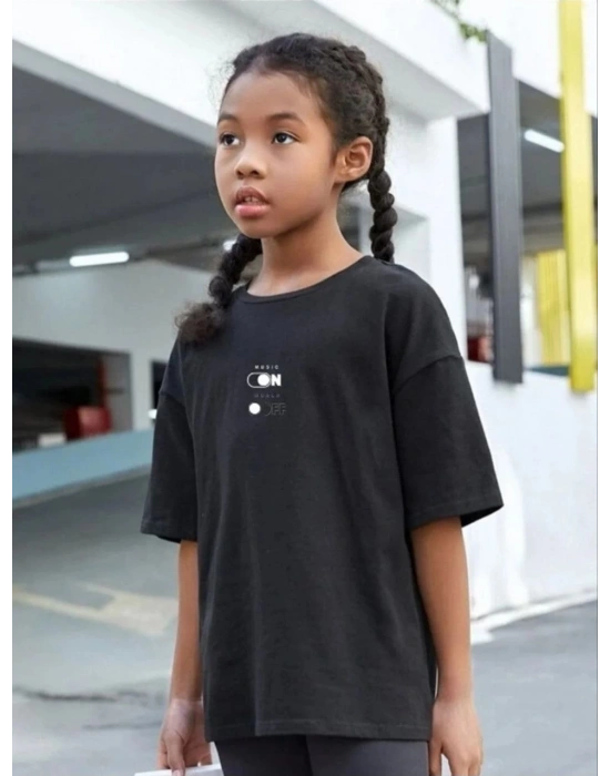 Çocuk Unisex Baskılı T-Shirt - Siyah