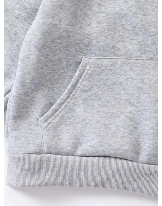 Çocuk Unisex Kapüşonlu Kedicik Baskılı Pamuklu Sweatshirt - Gri