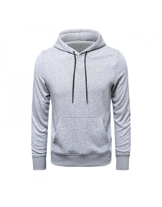 Erkek 3 İplik Pamuklu Kapüşonlu Cepli Oversize Hoodie Sweatshirt - Gri