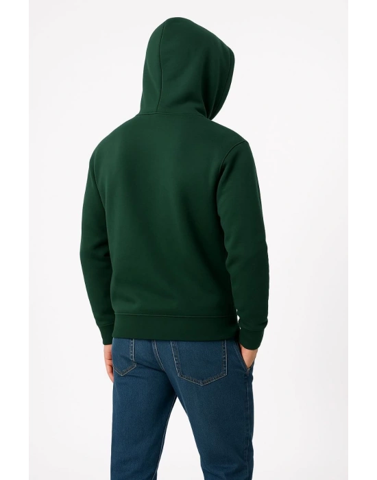 Erkek 3 İplik Pamuklu Kapüşonlu Kanguru Cepli SweatShirt hoodie - Haki