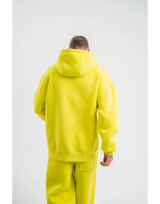 ERKEK 3 İplik Pamuklu Oversize Kapşonlu SweatShirt Hoodie - Sarı