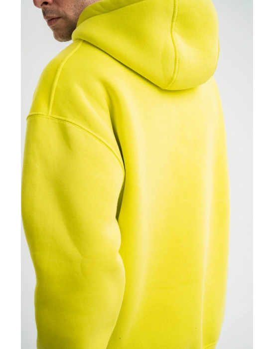 ERKEK 3 İplik Pamuklu Oversize Kapşonlu SweatShirt Hoodie - Sarı
