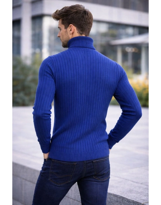 Erkek Balıkçı Yaka Boğazlı Triko Kazak Kalın Fitilli Regular Fit - İndigo