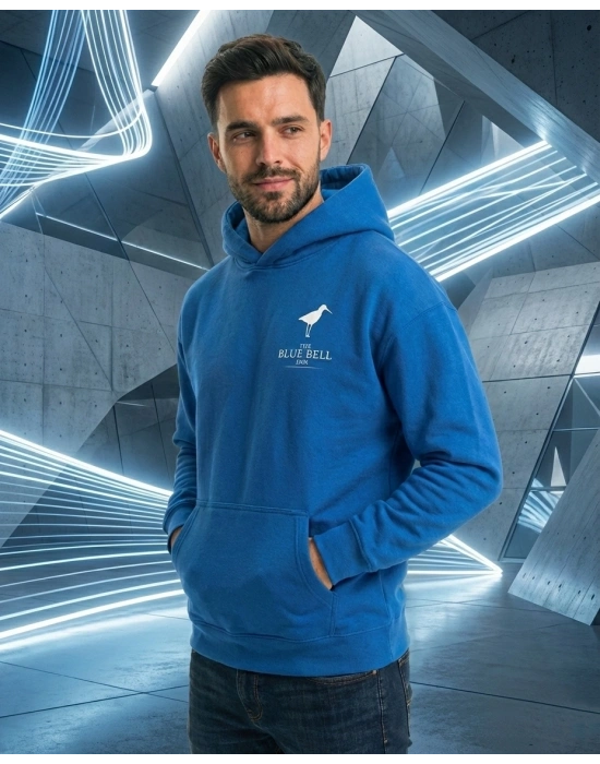 Erkek Baskılı Kapüşonlu Cepli Hoodie 3 İplik Pamuklu Sweatshirt - Saks Mavisii