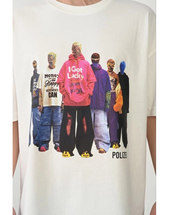 Erkek Baskılı T-Shirt Kısa Kol Bisiklet Yaka Rahat Kalıp Tişört - Beyaz