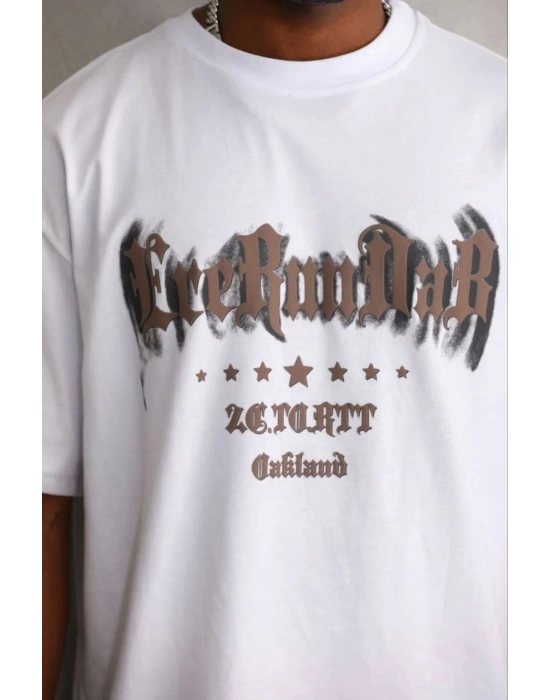 Erkek Baskılı T-Shirt Kısa Kol Bisiklet Yaka Regular Fit Tişört - Beyaz