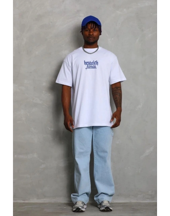 Erkek Baskılı T-Shirt Kısa Kol Bisiklet Yaka Regular Fit Tişört - Beyaz