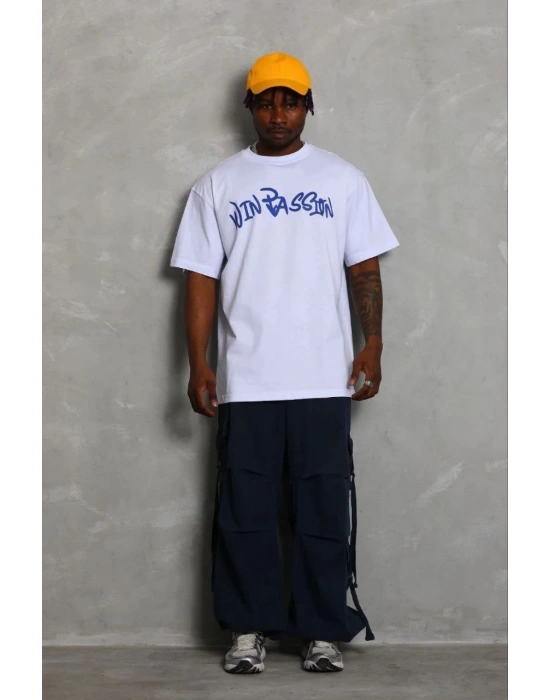 Erkek Baskılı T-Shirt Kısa Kol Bisiklet Yaka Regular Fit Tişört - Beyaz