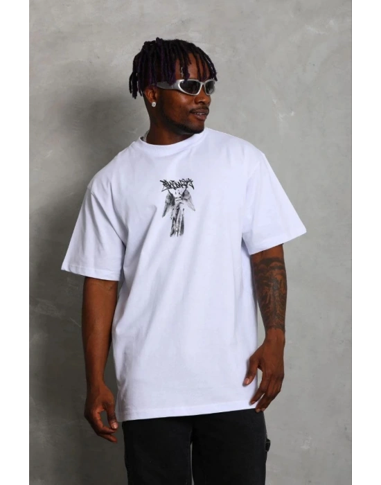 Erkek Baskılı T-Shirt Kısa Kol Bisiklet Yaka Regular Fit Tişört - Beyaz