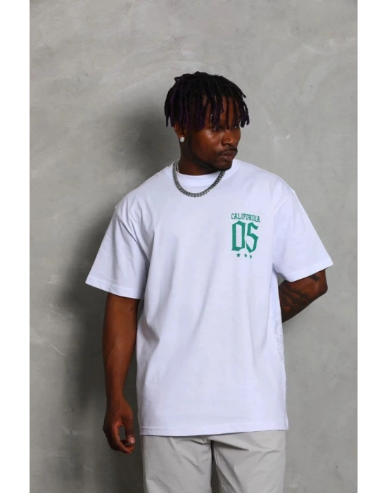 Erkek Baskılı T-Shirt Kısa Kol Bisiklet Yaka Regular Fit Tişört - Beyaz