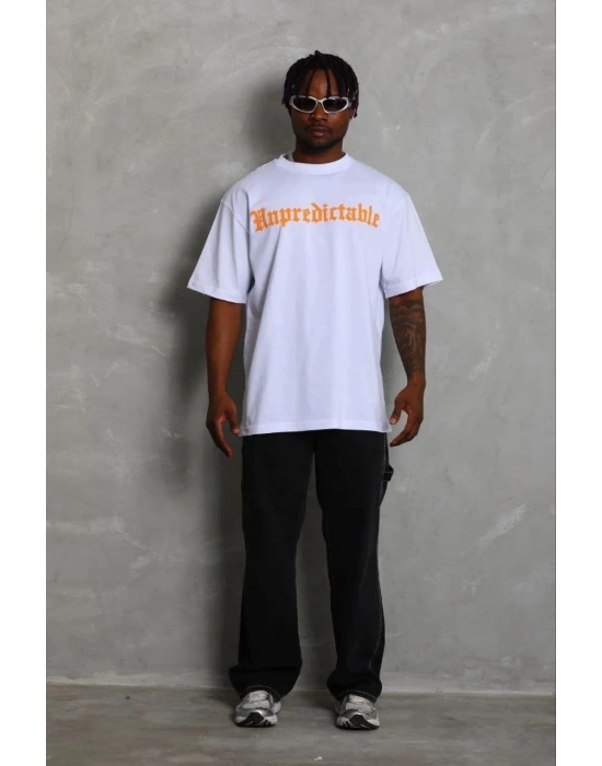 Erkek Baskılı T-Shirt Kısa Kol Bisiklet Yaka Regular Fit Tişört - Beyaz