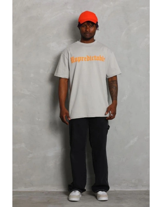 Erkek Baskılı T-Shirt Kısa Kol Bisiklet Yaka Regular Fit Tişört - Gri