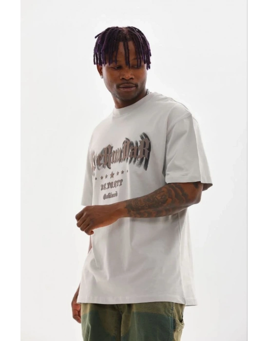 Erkek Baskılı T-Shirt Kısa Kol Bisiklet Yaka Regular Fit Tişört - Gri