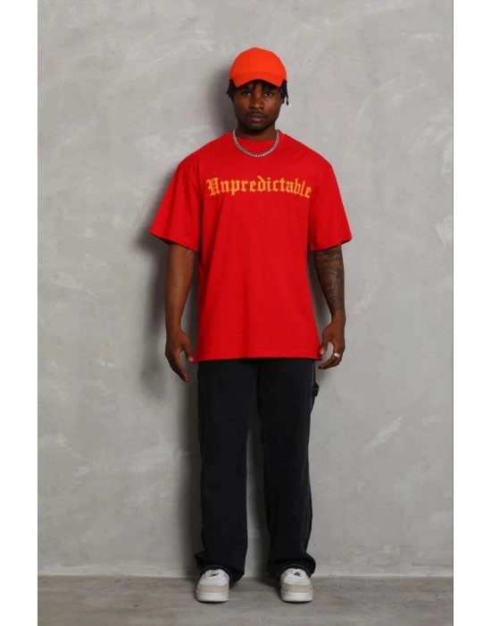 Erkek Baskılı T-Shirt Kısa Kol Bisiklet Yaka Regular Fit Tişört - Kırmızı