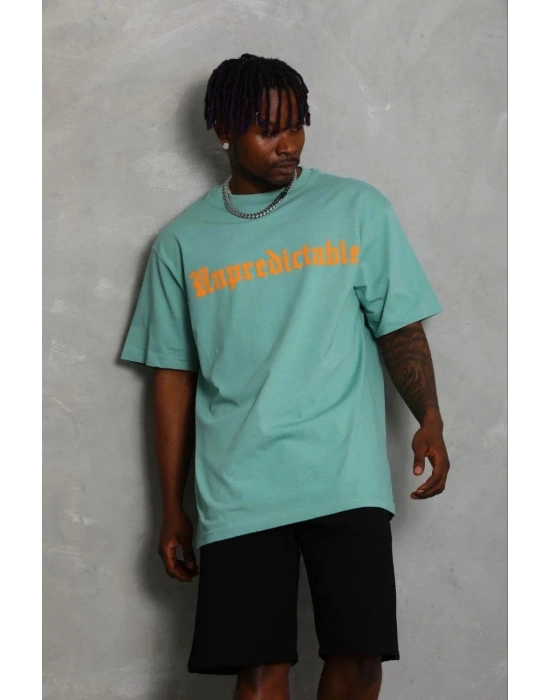 Erkek Baskılı T-Shirt Kısa Kol Bisiklet Yaka Regular Fit Tişört - Mint Yeşili