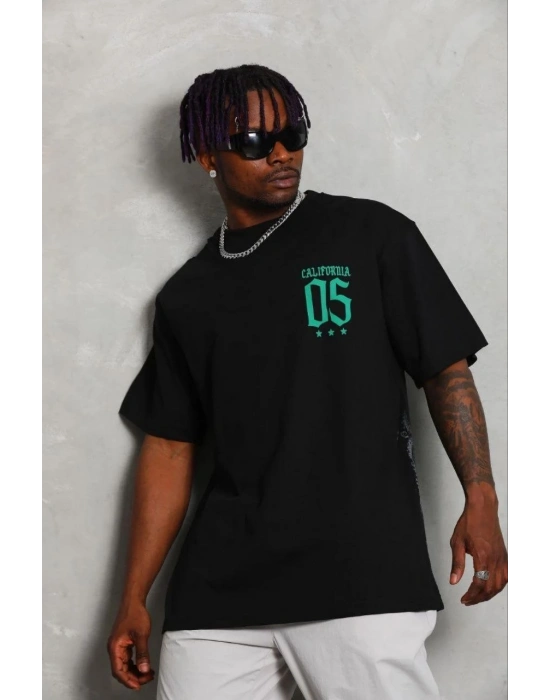 Erkek Baskılı T-Shirt Kısa Kol Bisiklet Yaka Regular Fit Tişört - Siyah
