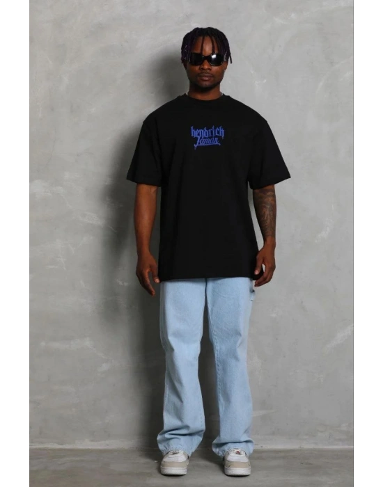 Erkek Baskılı T-Shirt Kısa Kol Bisiklet Yaka Regular Fit Tişört - Siyah