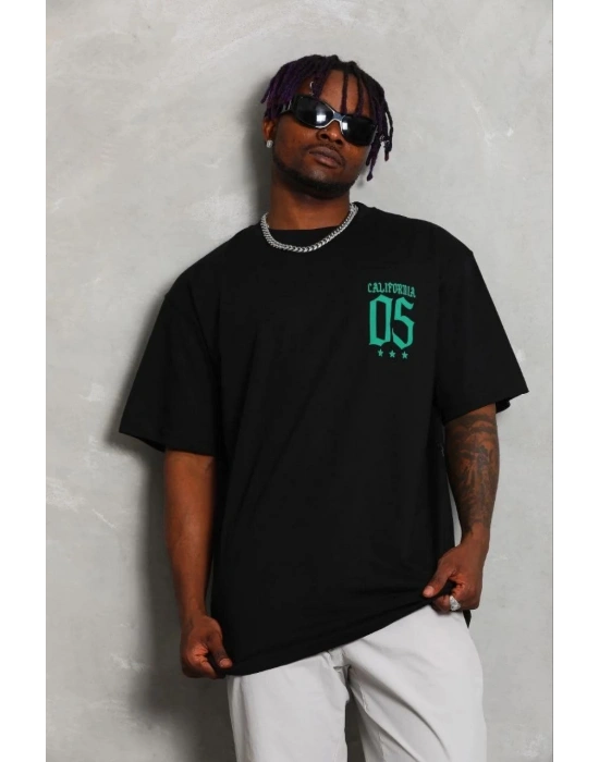 Erkek Baskılı T-Shirt Kısa Kol Bisiklet Yaka Regular Fit Tişört - Siyah