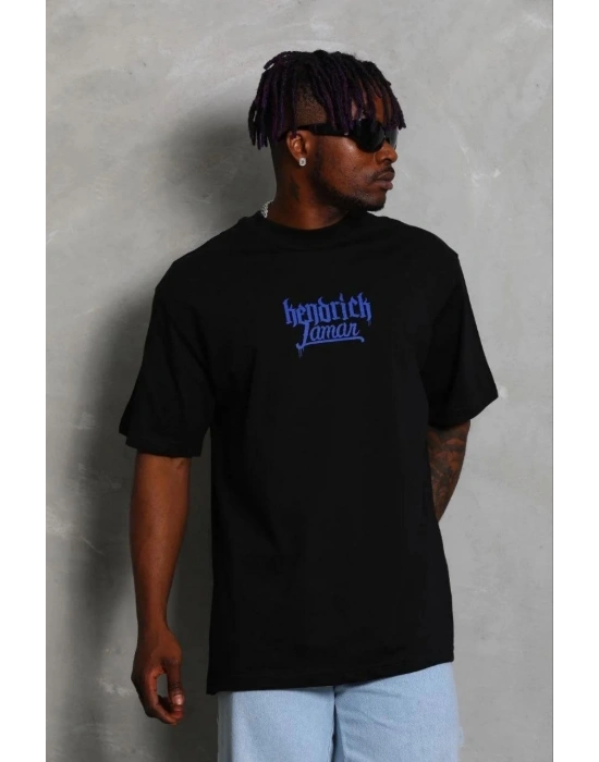 Erkek Baskılı T-Shirt Kısa Kol Bisiklet Yaka Regular Fit Tişört - Siyah