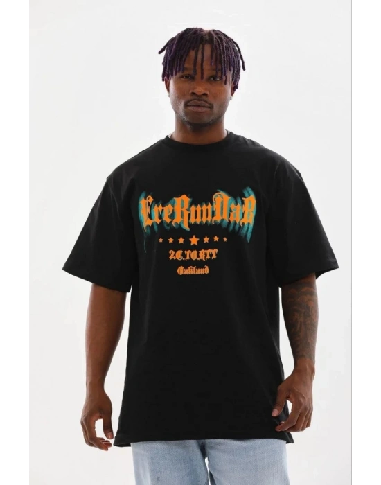 Erkek Baskılı T-Shirt Kısa Kol Bisiklet Yaka Regular Fit Tişört - Siyah