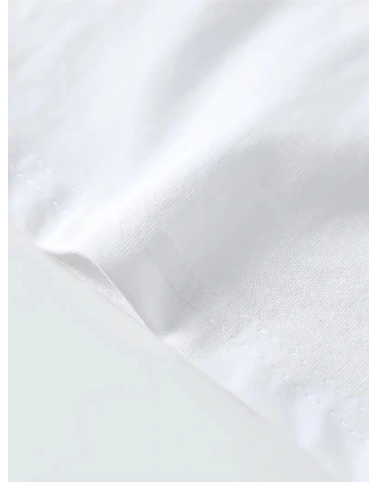 Erkek Baskılı Tişört Kısa Kol Bisiklet Yaka Oversize T-Shirt - Beyaz