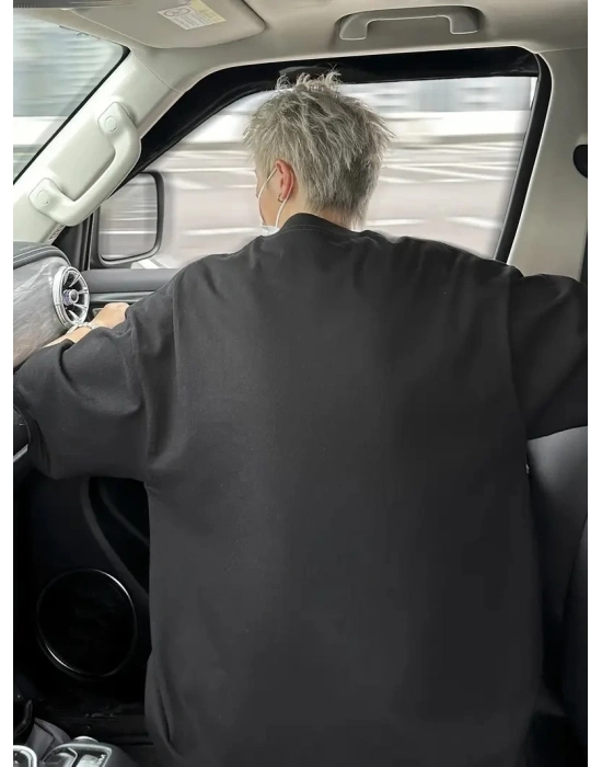 Erkek Baskılı Tişört Kısa Kol Bisiklet Yaka Oversize T-Shirt - - Siyah