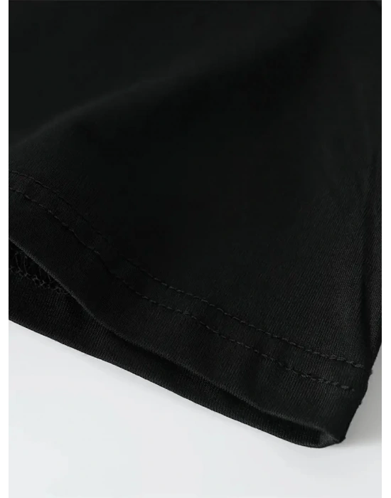 Erkek Baskılı Tişört Kısa Kol Bisiklet Yaka Oversize T-Shirt - - Siyah