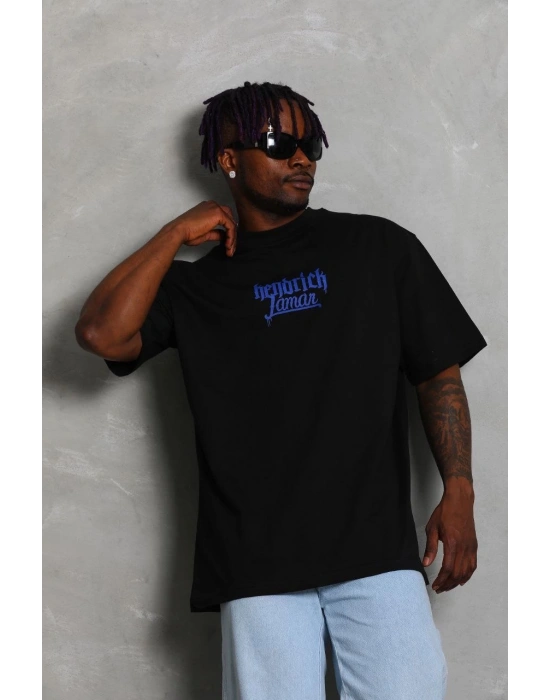 Erkek Baskılı Tişört Kısa Kol Bisiklet Yaka Oversize T-Shirt - - Siyah