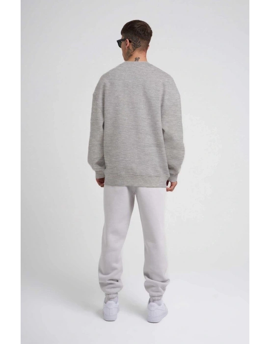 ERKEK Bisikilet Yaka 3 İplik Pamuklu SweatShirt - Gri