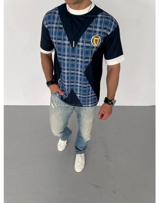 ERKEK Bisiklet Yaka Baskılı Kısa kol Oversize T-Shirt - Siyah