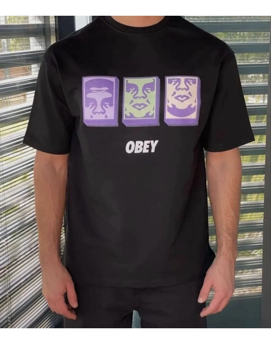 ERKEK Bisiklet Yaka Baskılı Oversize Kısa kol T-Shirt - Siyah