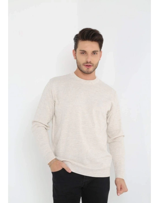 Erkek Bisiklet yaka Kazak Uzun Kol Dokuma Triko - Bej