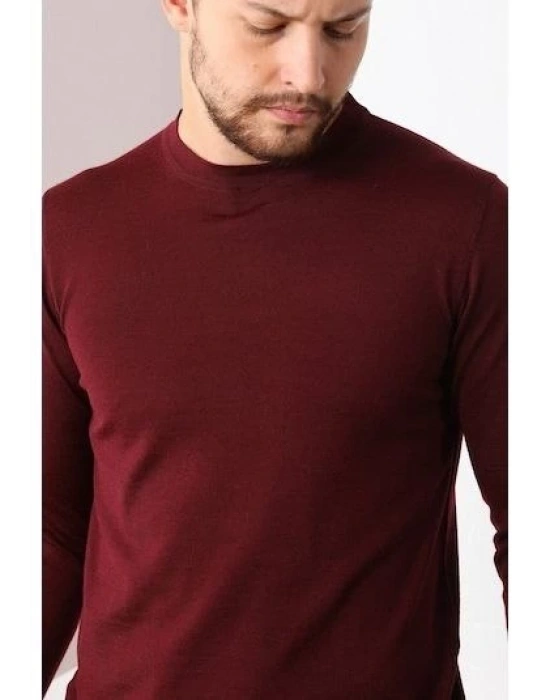 Erkek Bisiklet yaka Kazak Uzun Kol Dokuma Triko - Bordo