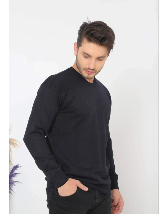 Erkek Bisiklet yaka Kazak Uzun Kol Dokuma Triko - Lacivert