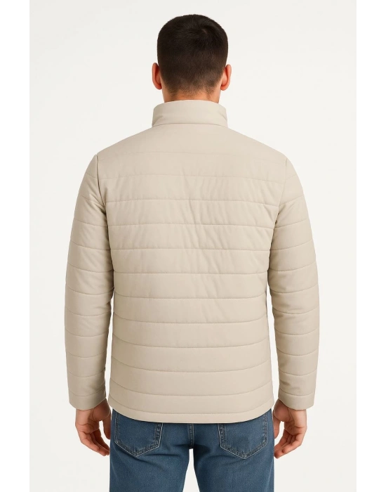 ERKEK Bomber Mont Su İtici Kapitone Astarlı Fermuarlı Cepli Ceket - Bej