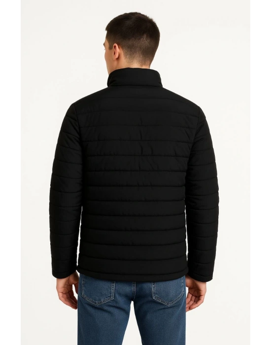 ERKEK Bomber Mont Su İtici Kapitone Astarlı Fermuarlı Cepli Ceket - Siyah