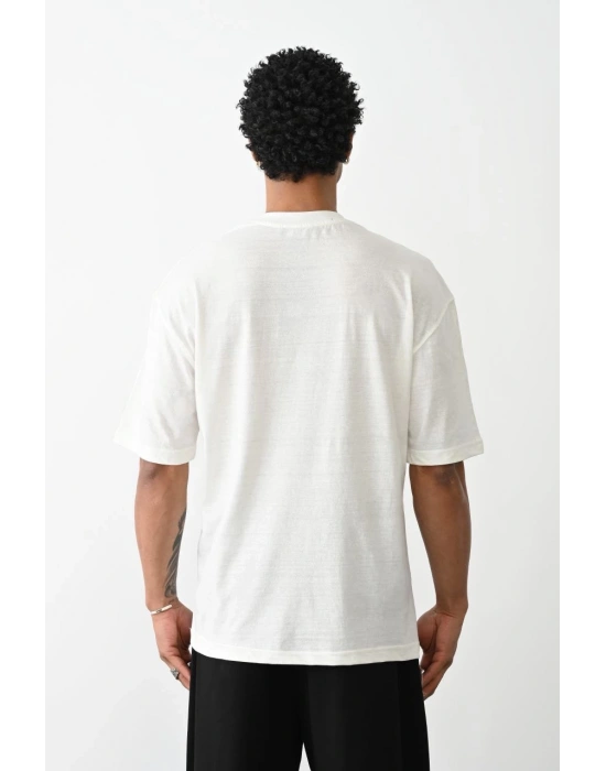 Erkek Box Eldiven Baskılı T-Shirt Kısa Kol Bisiklet Yaka Tişört - Beyaz