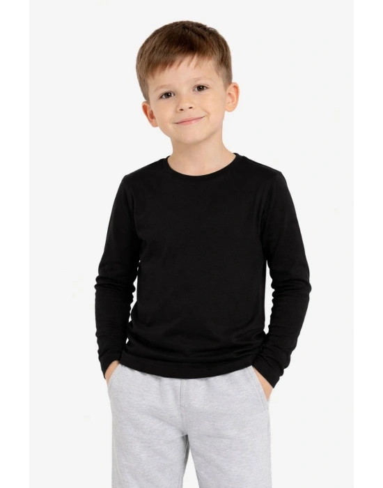 Erkek Çocuk Basic Uzun Kollu Tişört Okul Günlük Rahat T-Shirt - Siyah