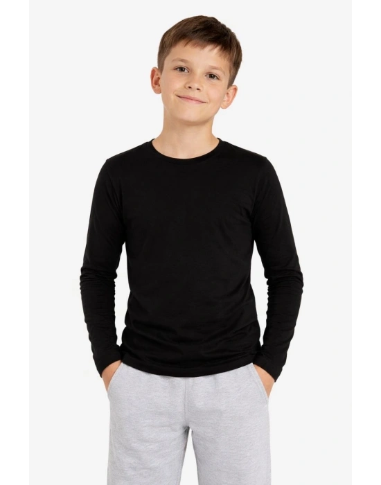 Erkek Çocuk Basic Uzun Kollu Tişört Okul Günlük Rahat T-Shirt - Siyah