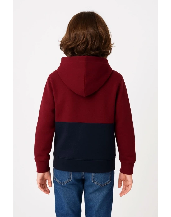 Erkek Çocuk Kapüşonlu Kanguru Cepli Parçalı SweatShirt - Renkli