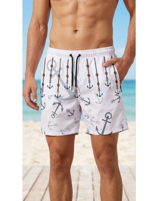 Erkek Deniz Şortu Fermuarlı Cepli File Astarlı Hızlı Kuruyan Premium - Beyaz