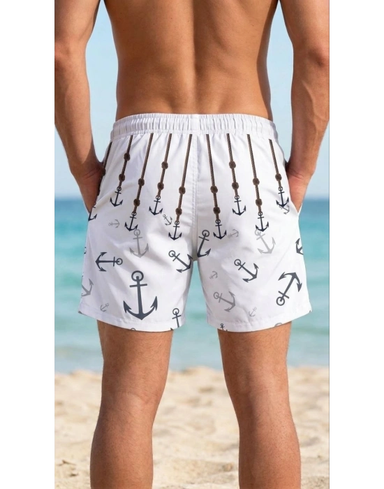 Erkek Deniz Şortu Fermuarlı Cepli File Astarlı Hızlı Kuruyan Premium - Beyaz