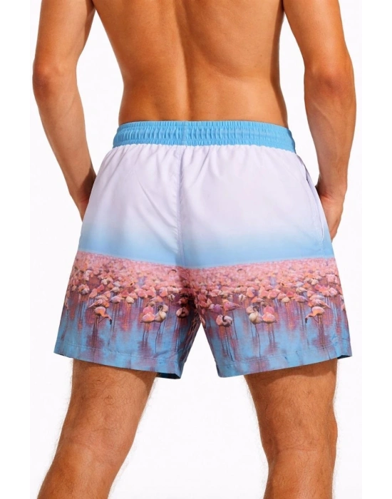 Erkek Deniz Şortu Fermuarlı Cepli File Astarlı Hızlı Kuruyan Premium - Beyaz