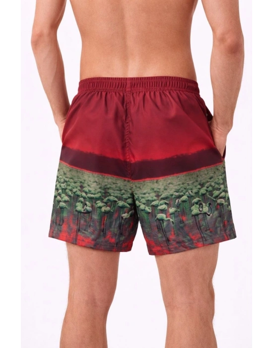 Erkek Deniz Şortu Fermuarlı Cepli File Astarlı Hızlı Kuruyan Premium - Kırmızı